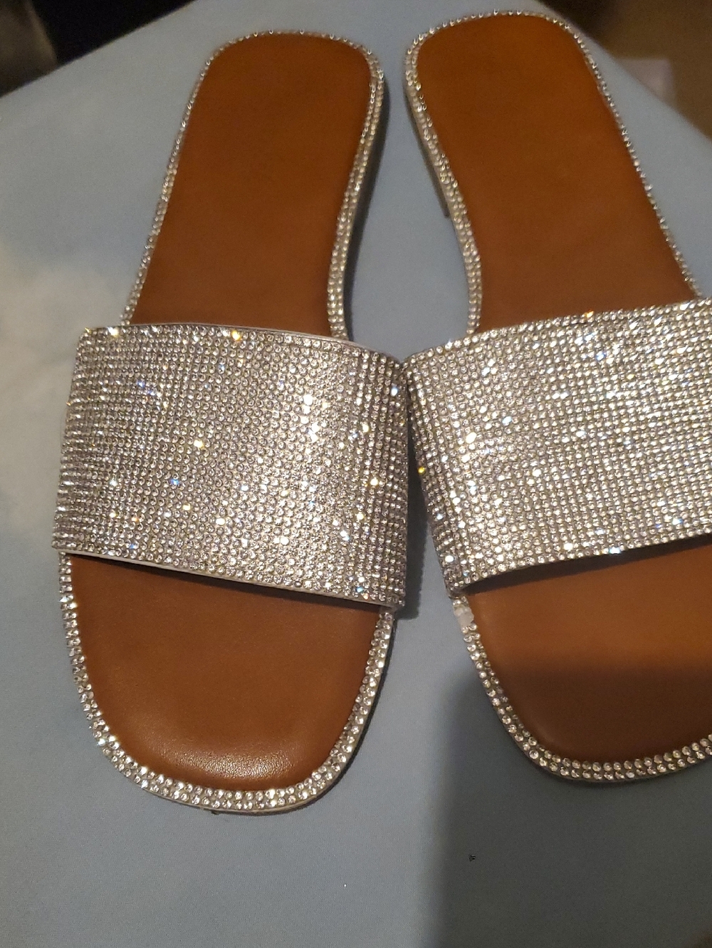 Women's Silver Crystal Embellished Slide Sandals